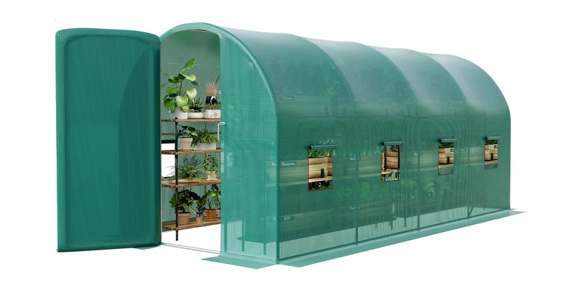 GarveeHome Large 15 x 7 x 7 ft Tunnel Greenhouse for Garden - Galvanised Steel Frame, Robust PE Cover, 8 Mesh Windows, Swing Door, Ideal for Vegetables, Plant Growing & Wintering