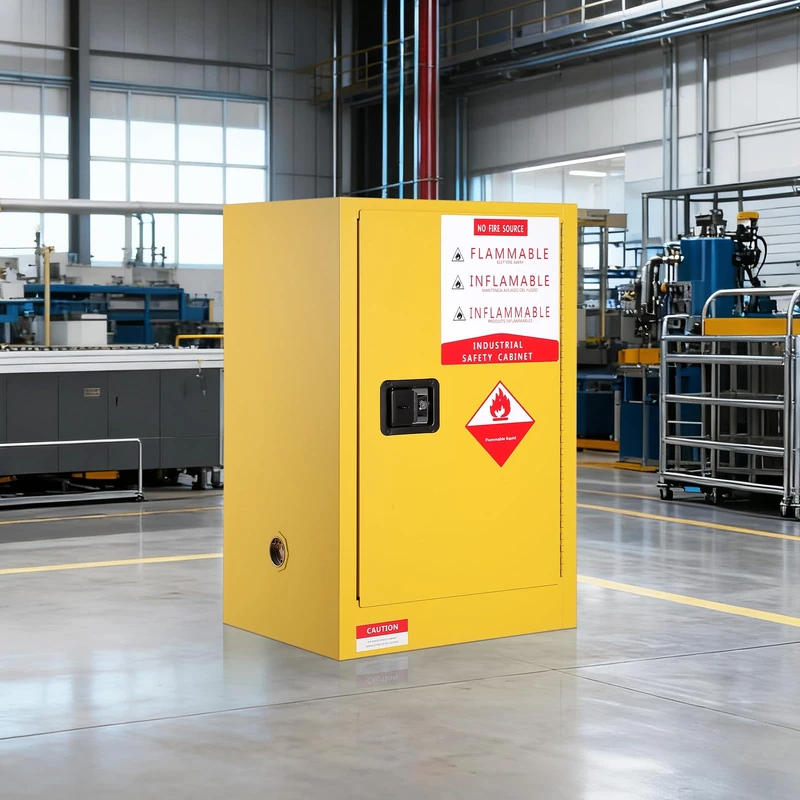 12 Gallon Flammable Safety Cabinet Fireproof Storage Cabinet, Self-Closing Chemical Storage Cabinet with Adjustable Shelves, Fully Welded Steel Body, Spill Sump, Grounding Point, Yellow Safety Cabinet