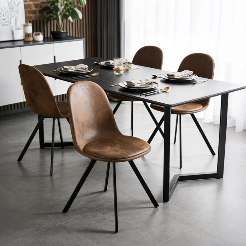 MEUBLE COSY Dining Chairs Set of 4 Upholstered Swivel Kitchen Chair with Suede Rotating Seat for Dressing Lounge Living Room Bedroom Home Office, Metal Legs, Brown