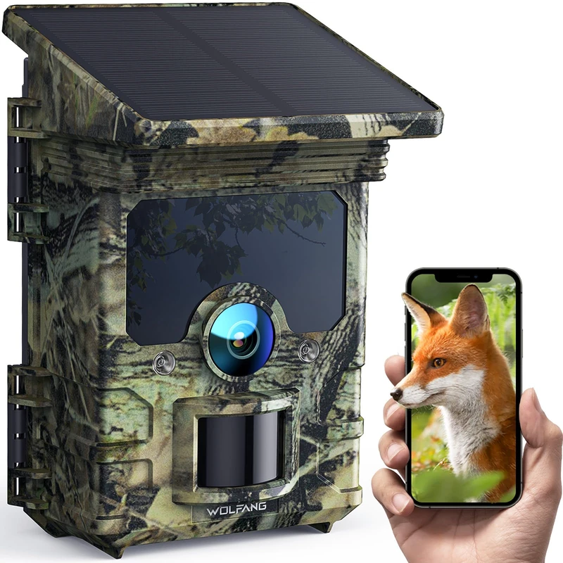 WOLFANG Wildlife Camera WiFi Bluetooth, 4K 68MP Solar Trail Camera, 5200mAh Lithium Battery, Night Vision Motion Activated 0.1s Trigger Time Game Camera for Wildlife Monitoring - Image 1