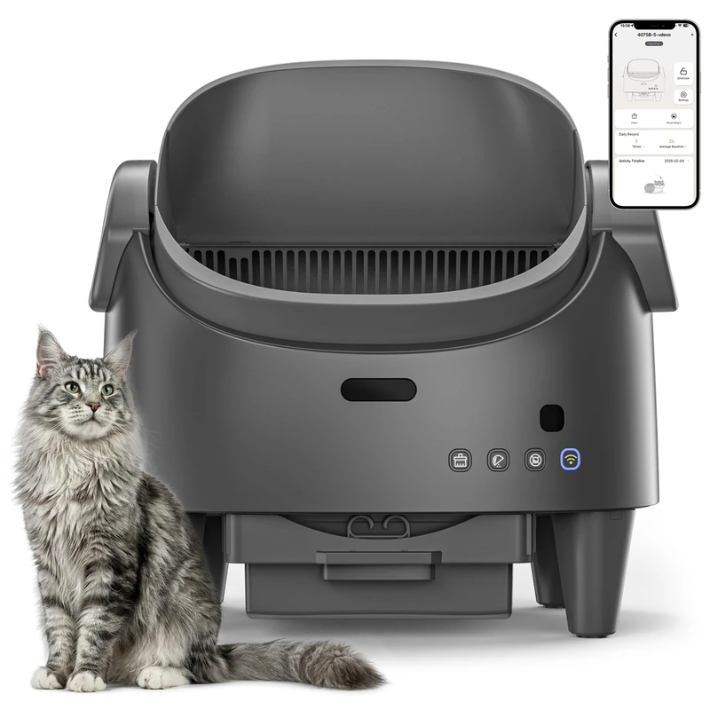 Self-Cleaning Cat Litter, Automatic Litter Box with 12 Safety Sensors, App Control, Self-Cleaning Adjustable Door Height, Electric Litter Tray for Multiple Cats