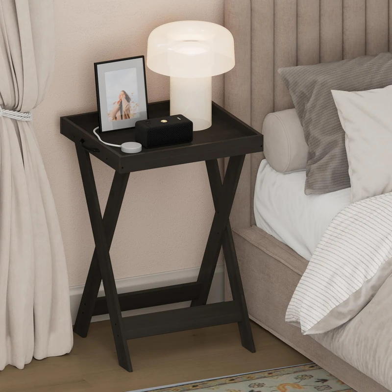 Furinno CLASSIC Night Stand, Nightstand, Tray Top End Table with X-Legs, Criss-Crossed Side Table, Bedside Table, Tray Table, for Living Room, Bedroom, Espresso - Image 1