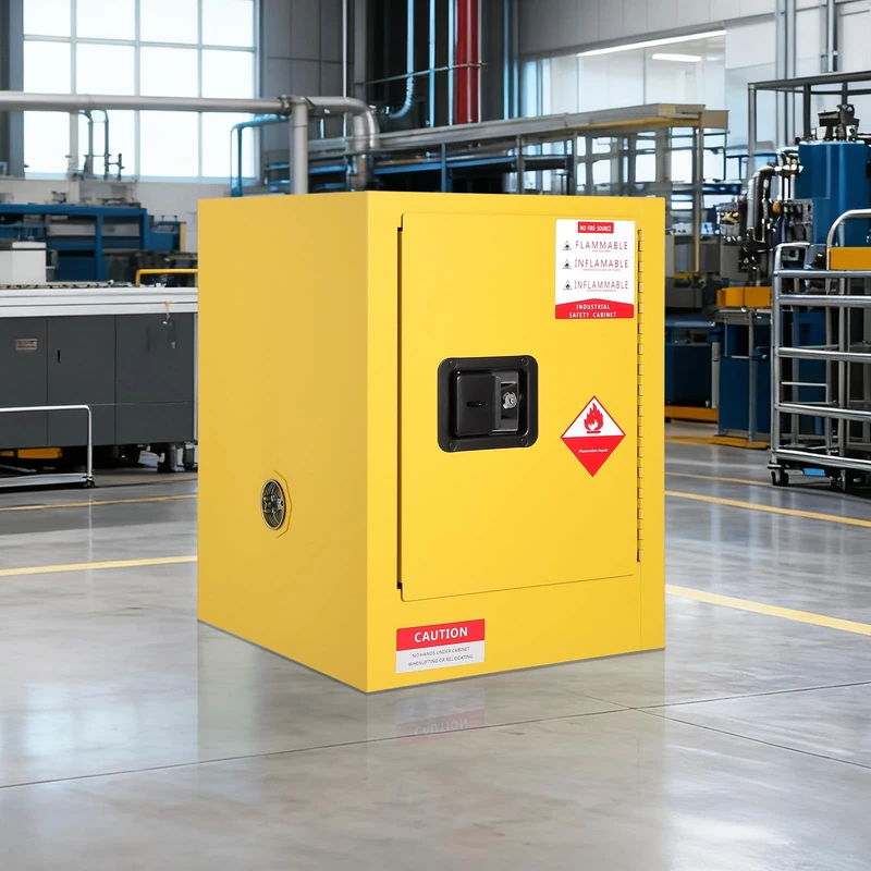 16 Gallon Flammable Safety Cabinet Fireproof Storage Cabinet, Self-Closing Chemical Storage Cabinet with Adjustable Shelves, Fully Welded Steel Body, Spill Sump, Grounding Point, Yellow Safety Cabinet