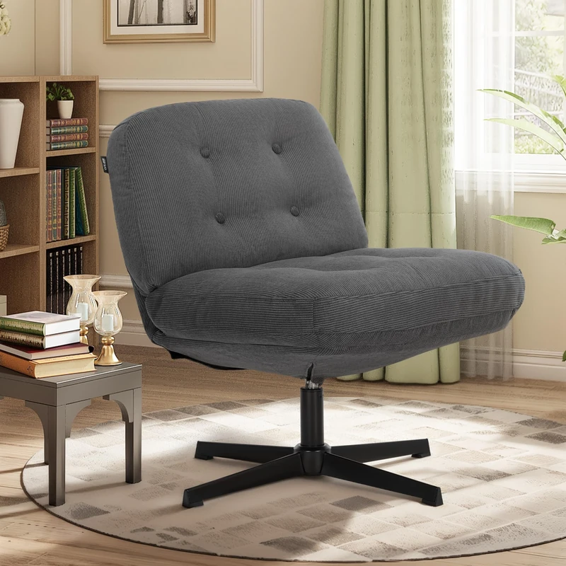 COLAMY 360° Swivel Home Office Chair – Thick Padded Corduroy Desk Chair with Metal Base, Modern Comfortable Computer Chair for Study or Living Room