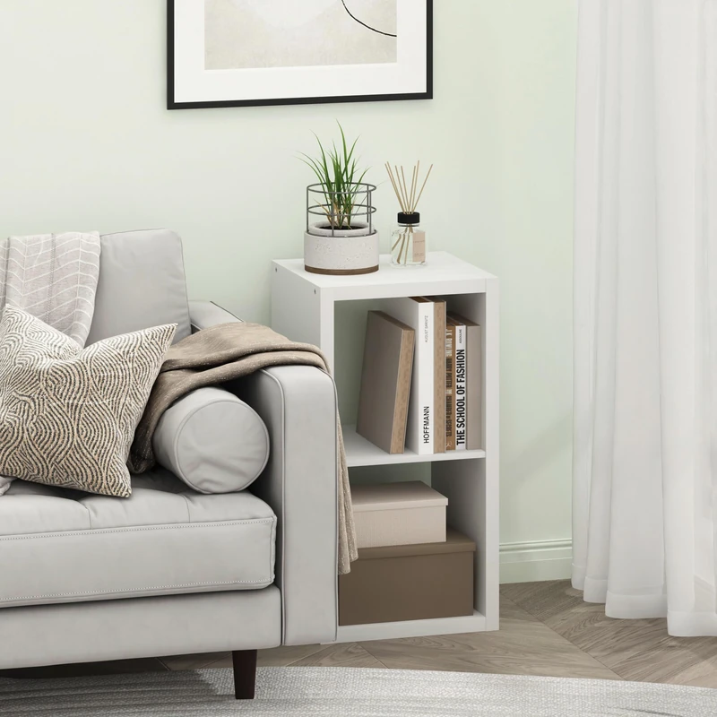 Furinno CUBICLE 2-Cube Bookshelf, Extra Thick Frame Horizontally & Vertically Reversible Bookcase with Open Back, 37.1cm x 40.6cm x 76.2cm, for Living Room, Bedroom, Home Office, Plain White