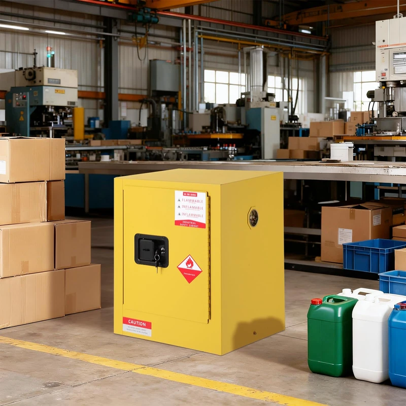 2 Gallon Flammable Safety Cabinet Fireproof Storage Cabinet, Self-Closing Chemical Storage Cabinet with Adjustable Shelves, Fully Welded Steel Body, Spill Sump, Grounding Point, Yellow Safety Cabinet