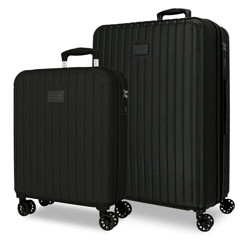 Joumma Movom Timber Suitcase Set Black 55/68 cm Rigid ABS Combination Lock Integrated 72L 3.8 kg 4 Double Wheels Extendable Hand Luggage