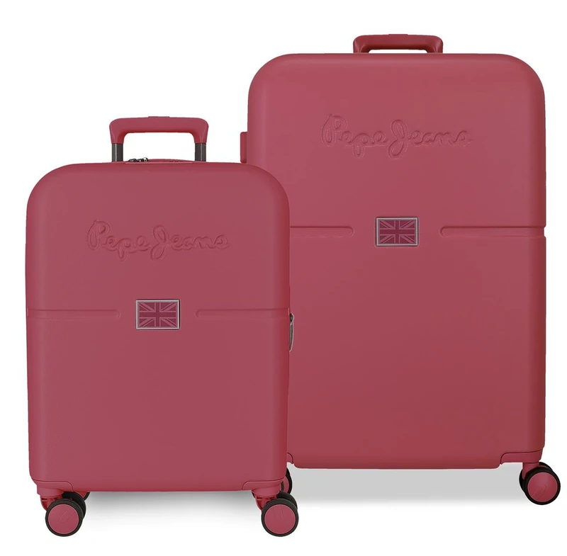 Pepe Jeans Accent Luggage Set Burgundy 48x70x28 cm Rigid ABS Integrated TSA Closure 116L 6.8 kg 4 Double Wheels Hand Luggage by Joumma Bags