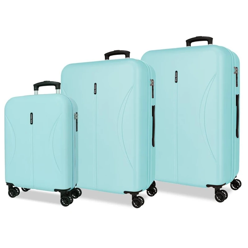 ROLL ROAD Joumma Formentera Light Blue Luggage Set 55/65/75 cm Rigid ABS Integrated Combination Padlock 188L 10.3kg 4 Double Wheels Hand Luggage