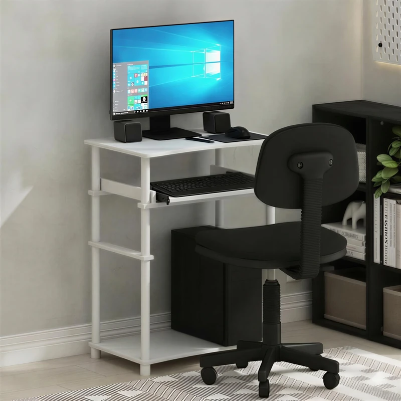Furinno HOME Desk, 59.95cm Wide Gaming Desk with Keyboard Tray, Open Shelf Laptop Notebook Computer Desk, Office Desk for Home Office, Study Room, Dorm, Bedroom, White - Image 1