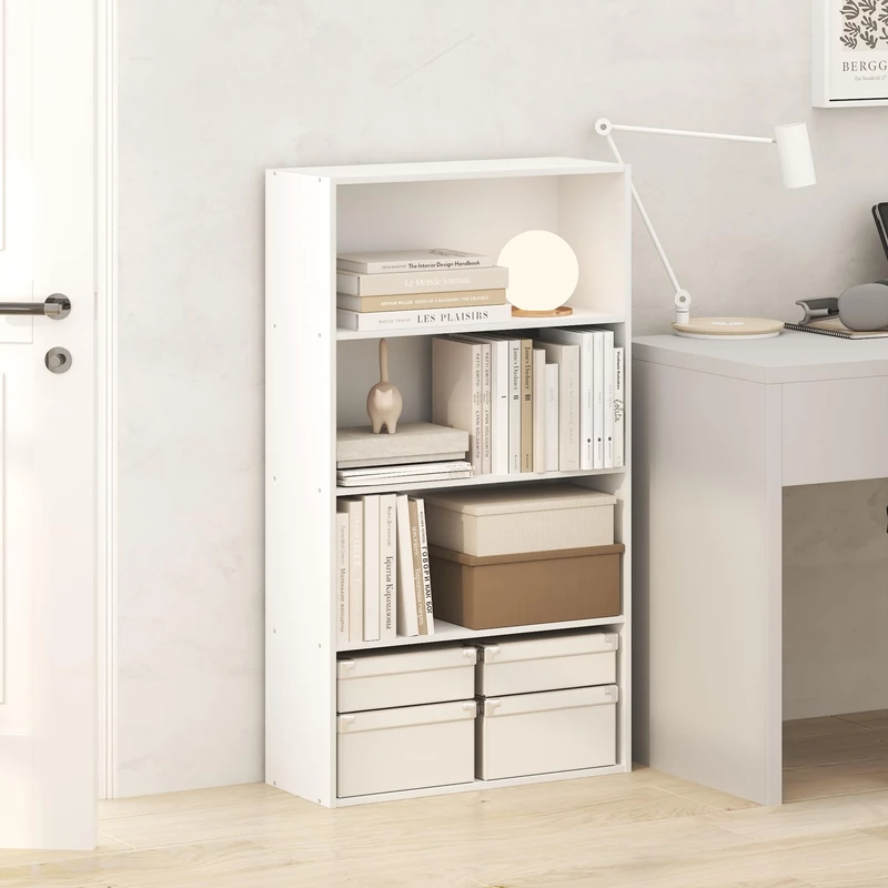 Furinno JAYA Book Shelf, 4-Tier Book Shelf, Bookcase with Open Shelving, Standing Bookshelf, 24.1 x 59.9 x 106.4 cm, for Organization and Storage, for Home Office, Living Room, White