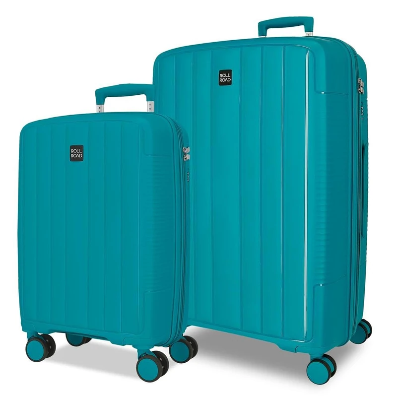 ROLL ROAD Joumma Acadia Suitcase Set Turquoise Green 55/65 cm Rigid Polypropylene Integrated Combination Padlock 105L 6kg 4 Double Wheels Extendable Hand Luggage