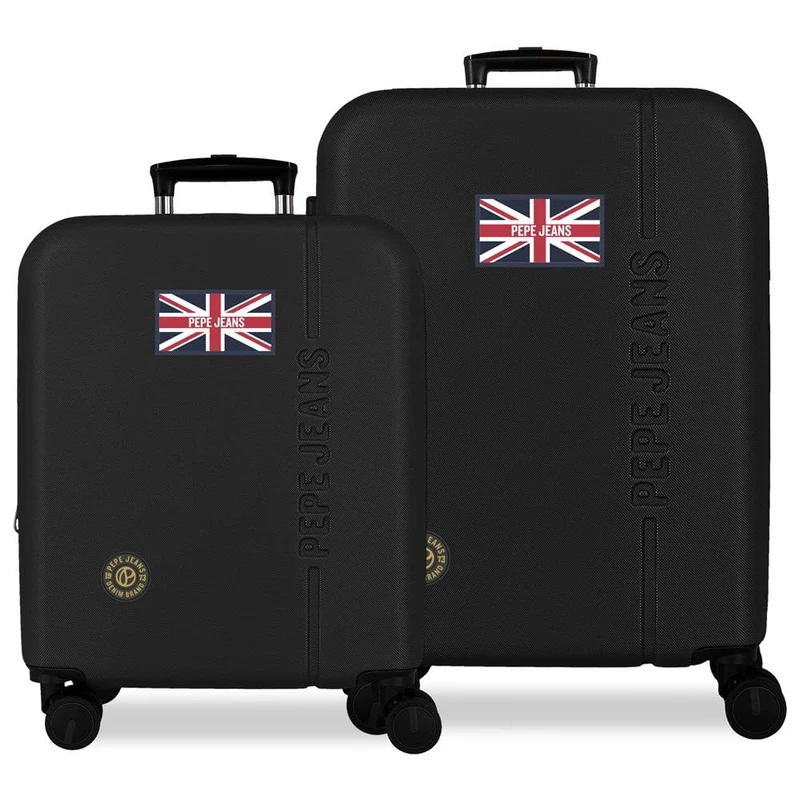 Pepe Jeans Henry Suitcase Set Black 55/68 cm Rigid ABS Integrated Combination Lock 109L 6.08kg 4 Double Wheels Extendable Hand Luggage by Joumma Bags