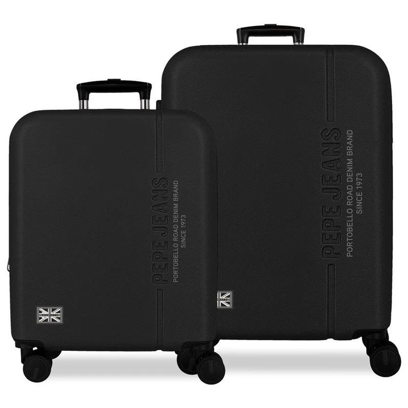 Pepe Jeans Edward Suitcase Set Black 55/68 cm Rigid ABS Integrated Combination Lock 109L 6.08kg 4 Double Wheels Extendable Hand Luggage by Joumma Bags