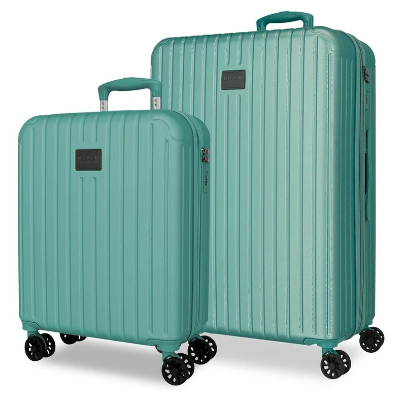 Joumma Movom Timber Luggage Set Turquoise Green 55/68 cm Rigid ABS Integrated Combination Padlock 72L 3.8kg 4 Double Wheels Extendable Hand Luggage