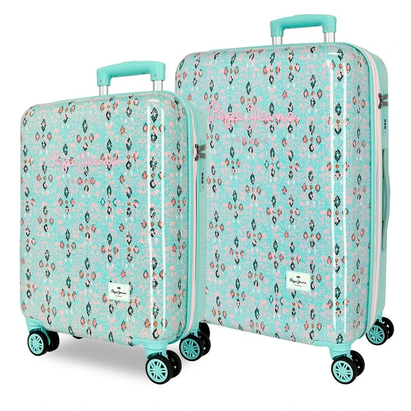 Pepe Jeans Sun Suitcase Set Turquoise Green 46x65x25 cm Rigid ABS Integrated Combination Lock 95L 5.8 kg 4 Double Wheels Hand Luggage by Joumma Bags