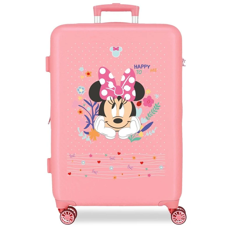 Disney Joumma Minnie Happy to Be Me Pink Medium Suitcase 46x65x23 cm Rigid ABS Side Combination Lock 56L 3.1kg 4 Double Wheels