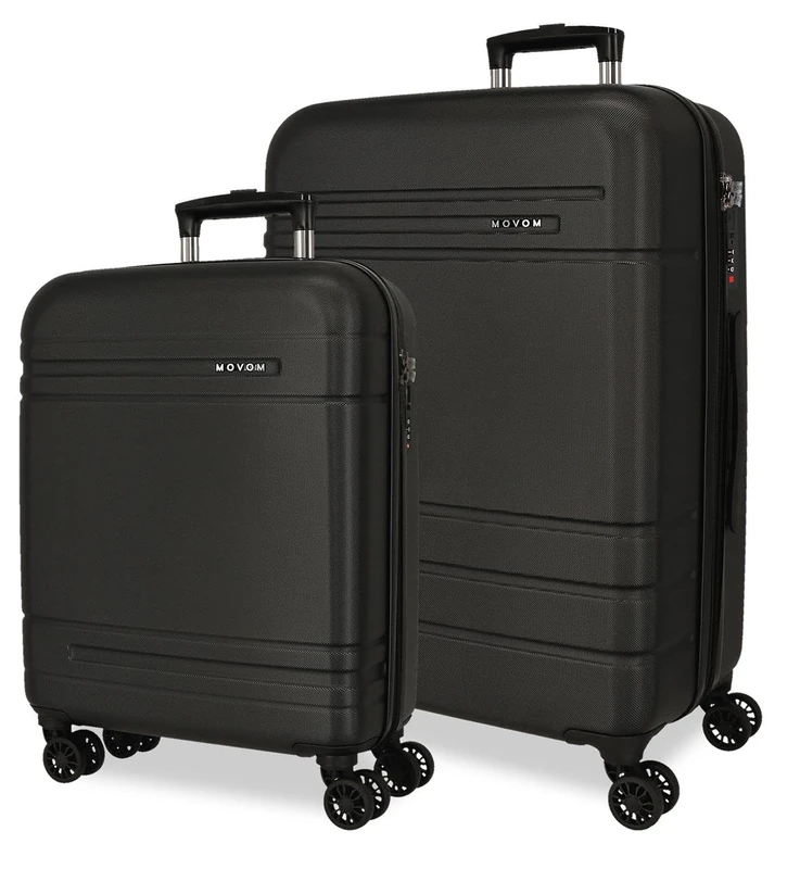 Joumma Movom Galaxy Suitcase Set Black 55/68 cm Rigid ABS Integrated Combination Padlock 111L 6.5kg 4 Double Wheels Extendable Hand Luggage