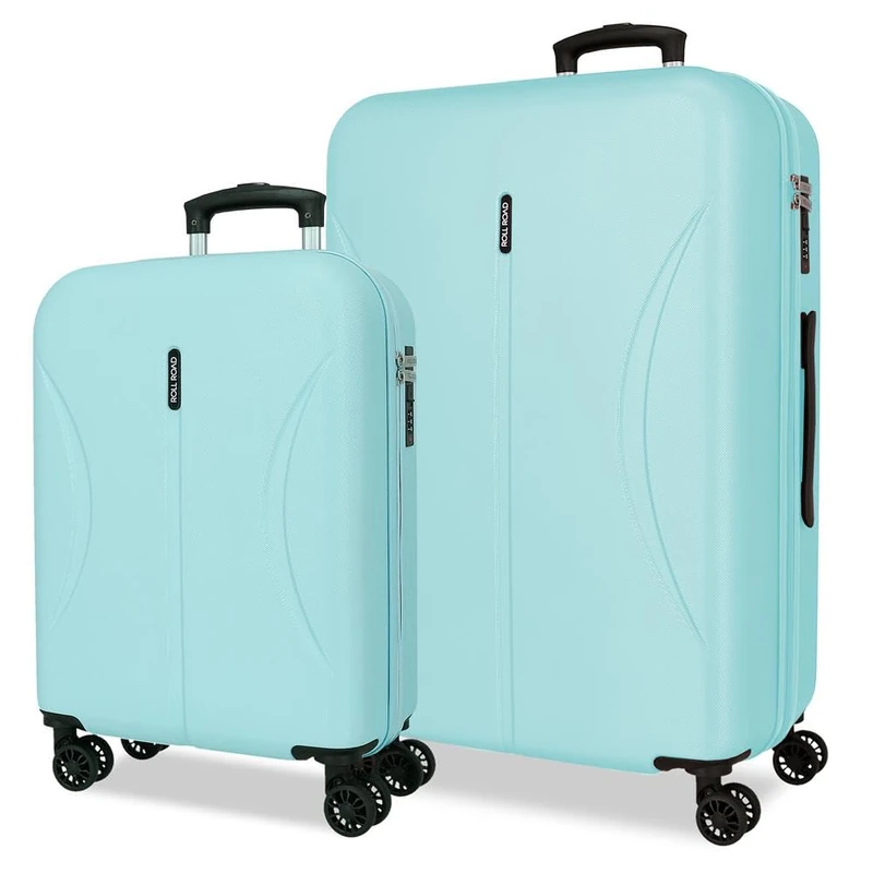 Joumma Roll Road Formentera Suitcase Set Light Blue 55/65 cm Rigid ABS Combination Lock Integrated 91L 6 kg 4 Wheels Double Hand Luggage