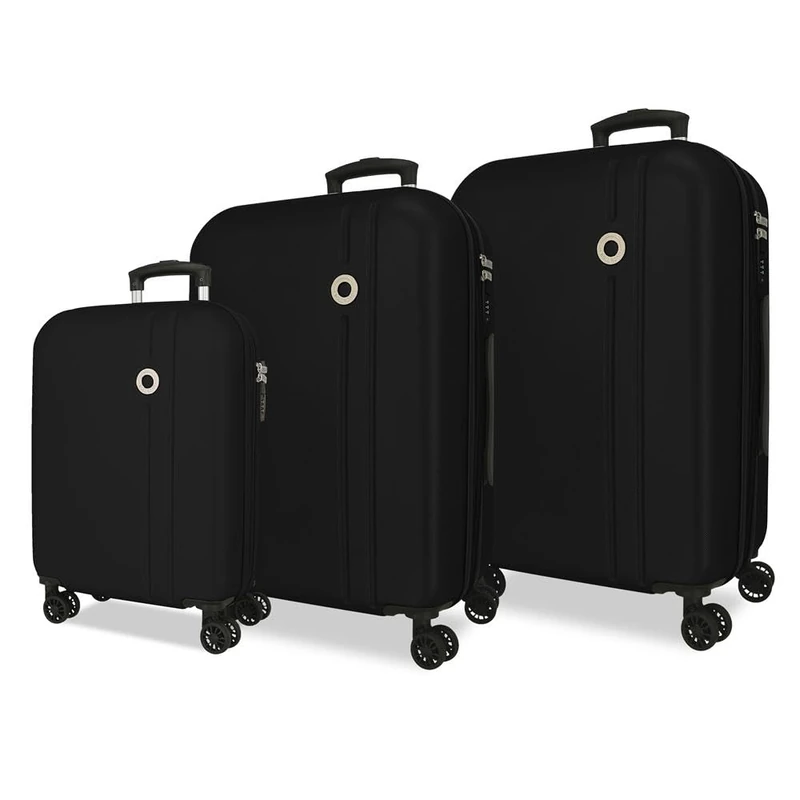 Roll Road Menorca Luggage Set Black 52 x 75 x 27 cm Rigid ABS Combination Lock Integrated 188L 10.4 kg 4 Double Wheels Extendable Hand Luggage