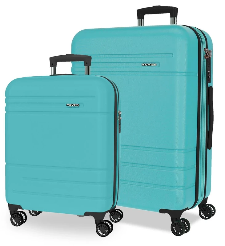 Joumma Movom Galaxy Suitcase Set Turquoise Blue 55/68 cm Rigid ABS Integrated Combination Padlock 111L 6.5kg 4 Double Wheels Extendable Hand Luggage