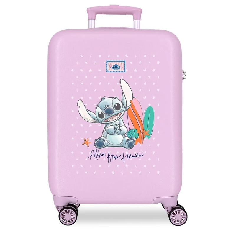 Joumma Disney Stitch from Hawaii Cabin Suitcase Lilac 38 x 55 x 20 cm Rigid ABS Combination Lock Side 35L 2.5 kg 4 Wheels Double Hand Luggage