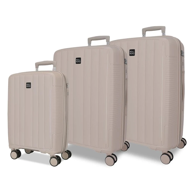 ROLL ROAD Joumma Acadia Champagne Luggage Set 55/65/75 cm Rigid Polypropylene Integrated Combination Padlock 210L 10.2kg 4 Double Wheels Extendable Hand Luggage