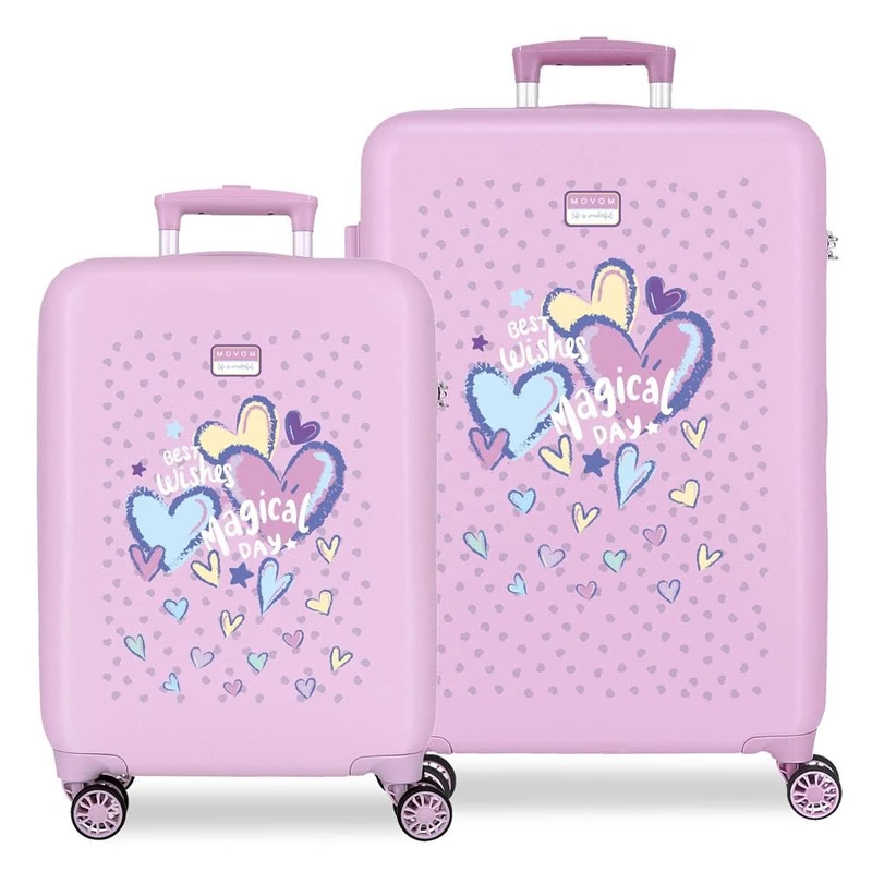 Movom Best Wishes Suitcase Set Purple 46 x 65 x 23 cm Rigid ABS Combination Lock Side 91L 5.6 kg 4 Double Wheels Hand Luggage