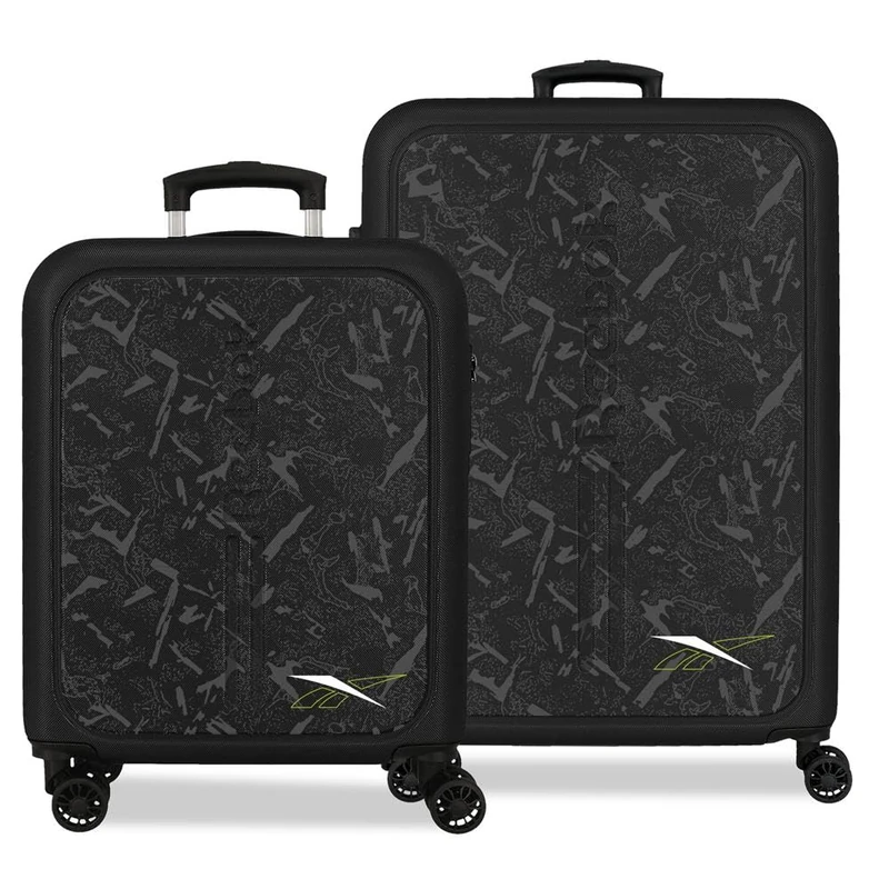 Reebok Roswell Suitcase Set Black 46x65x25 cm Rigid ABS Combination Lock Integrated 56L 6.6 kg 4 Double Wheels Hand Luggage