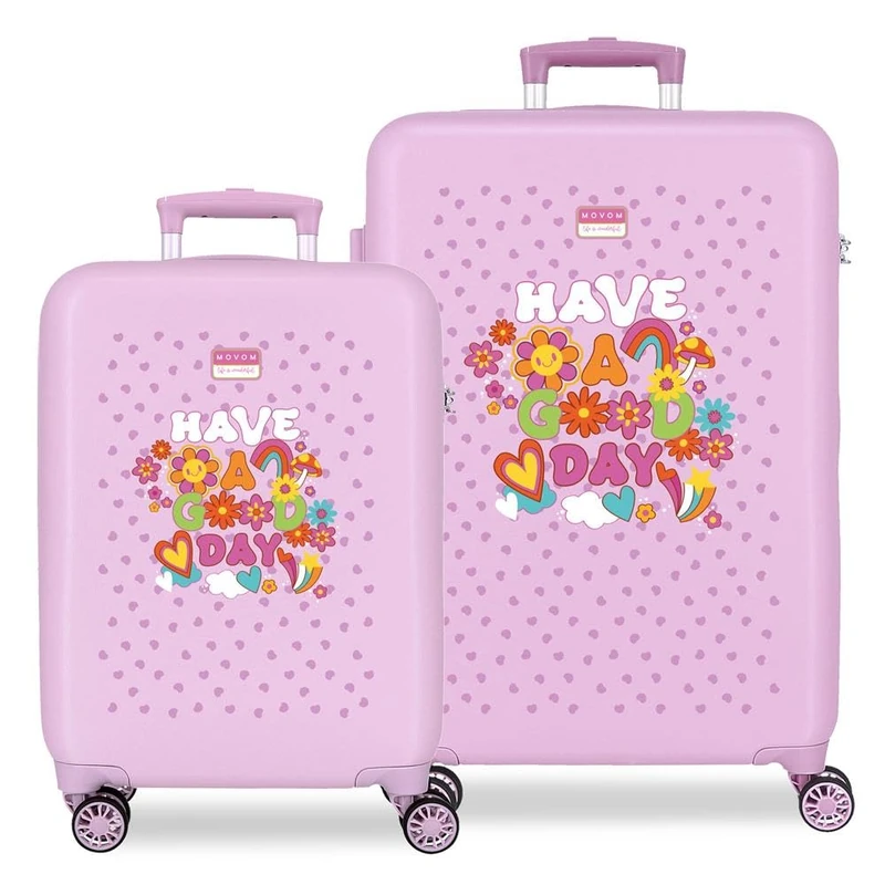Movom Good Day Suitcase Set Lila 46x65x23 cm Rigid ABS Side Combination Lock 91L 5.6kg 4 Double Wheels Hand Luggage