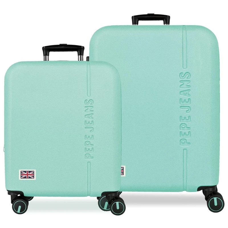 Pepe Jeans Aris Turquoise Blue Luggage Set 55/68 cm Rigid ABS Integrated Combination Lock 109L 6.08kg 4 Double Wheels Extendable Hand Luggage by Joumma Bags - Image 1