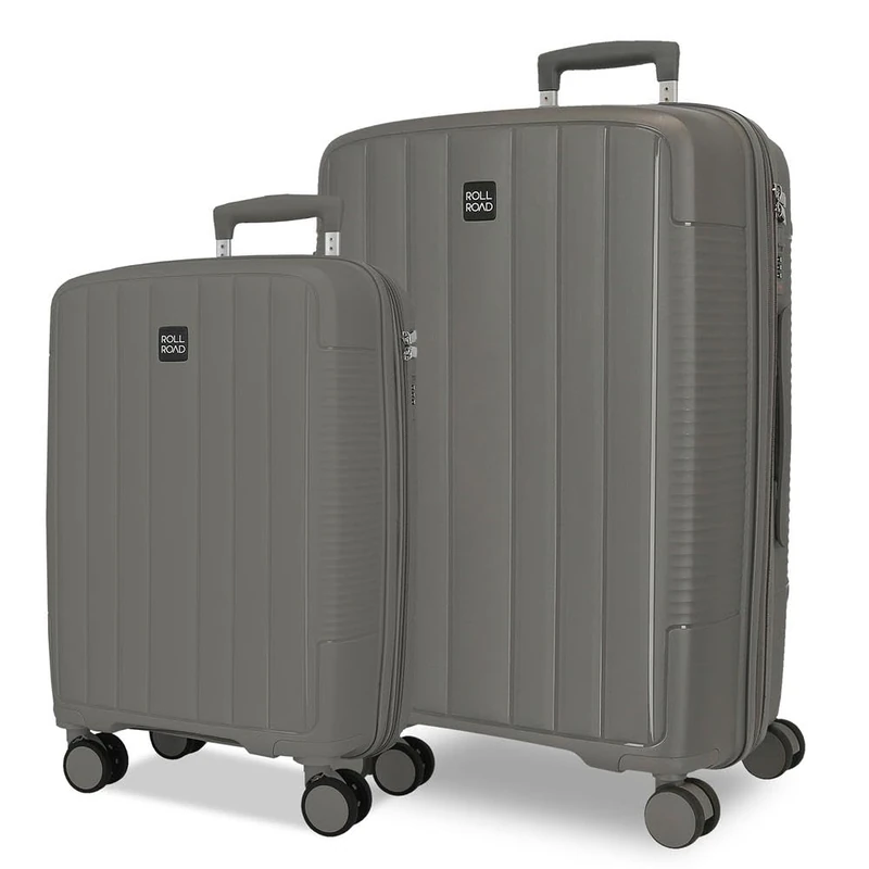 ROLL ROAD Joumma Acadia Luggage Set Anthracite 55/65 cm Rigid Polypropylene Integrated Combination Padlock 105L 6kg 4 Double Wheels Extendable Hand Luggage