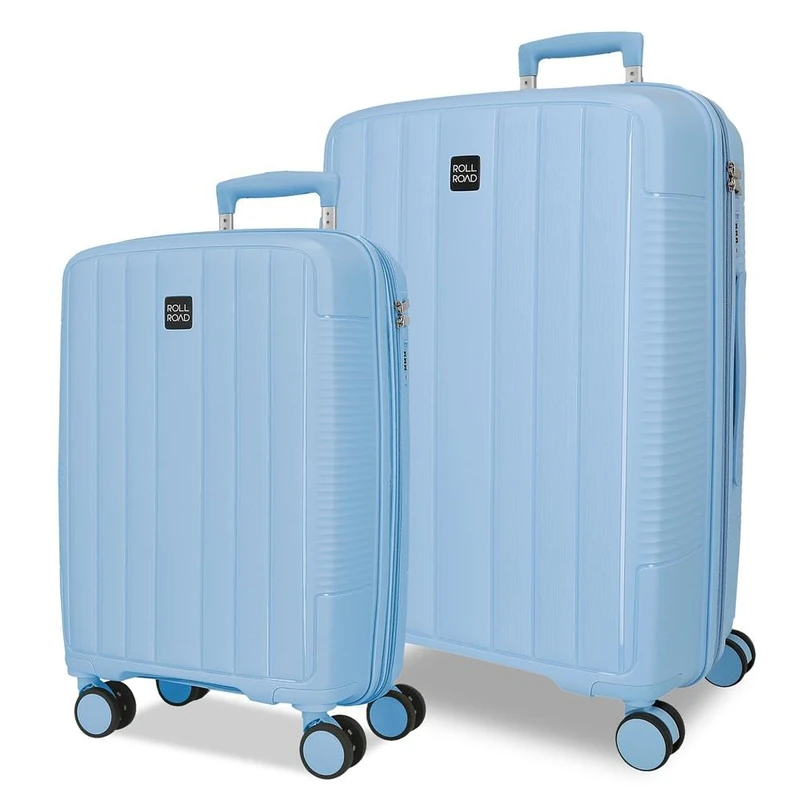 ROLL ROAD Joumma Acadia Light Blue Luggage Set 55/65 cm Rigid Polypropylene Integrated Combination Padlock 105L 6kg 4 Double Wheels Extendable Hand Luggage