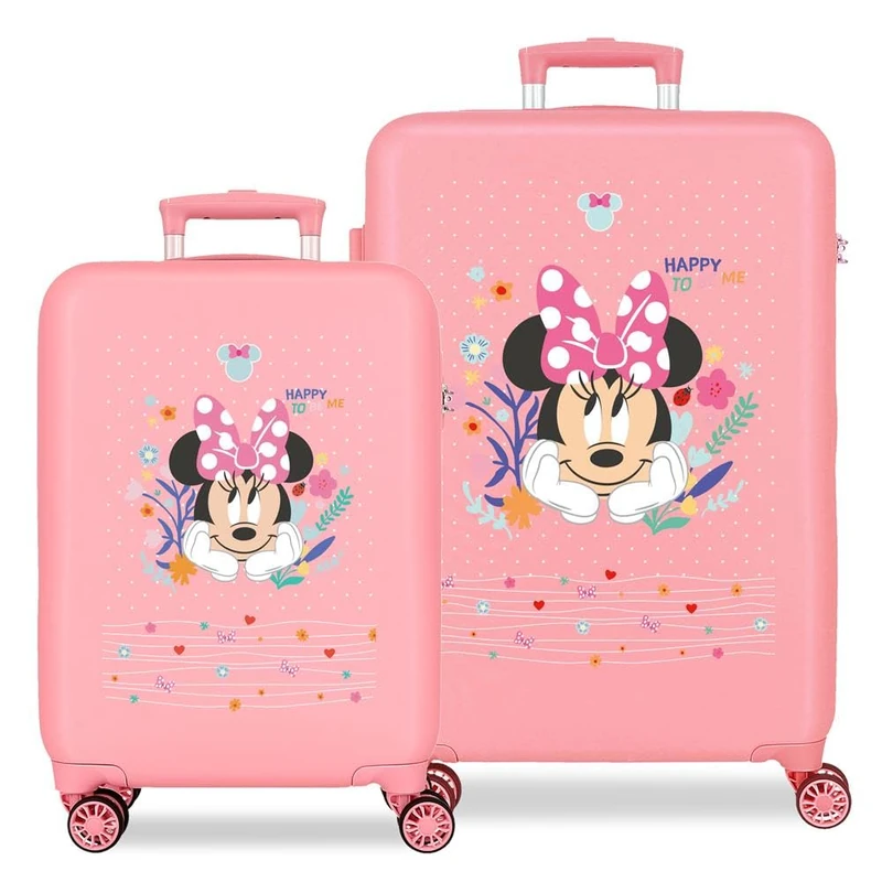 Disney Joumma Minnie Happy to Be Me Pink Luggage Set 55/65 cm Rigid ABS Side Combination Closure 91L 5.6kg 4 Double Wheels Hand Luggage