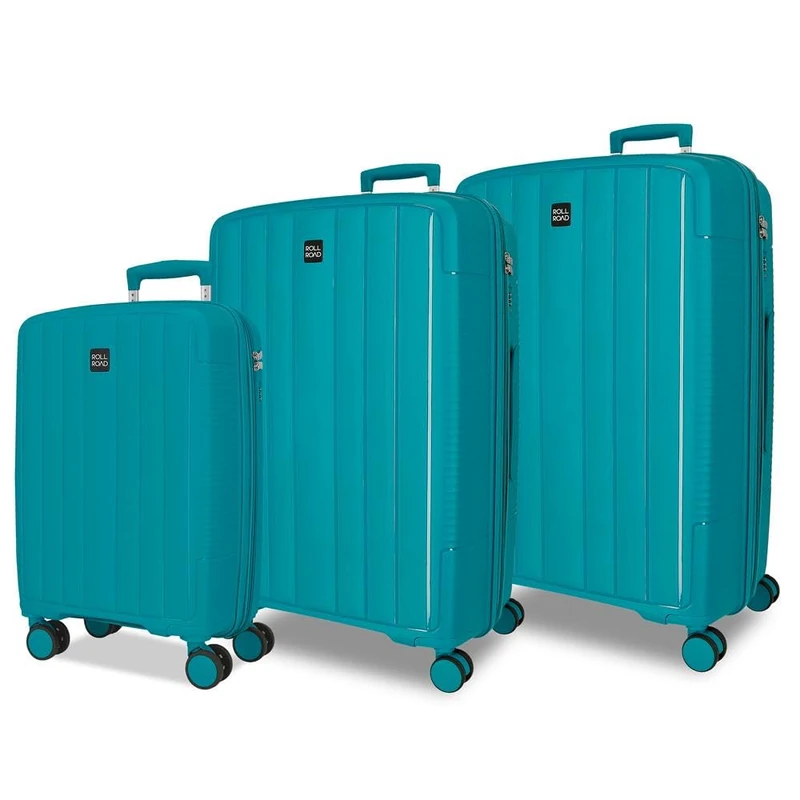 ROLL ROAD Joumma Acadia Suitcase Set Turquoise Green 55/65/75 cm Rigid Polypropylene Integrated Combination Padlock 210L 10.2kg 4 Double Wheels Extendable Hand Luggage