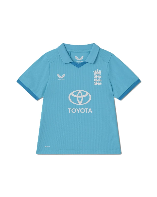 Castore England Cricket Unisex Kids ODI Replica Short Sleeve Shirt, Light Blue Airy Blue, 4-5Y - Image 1