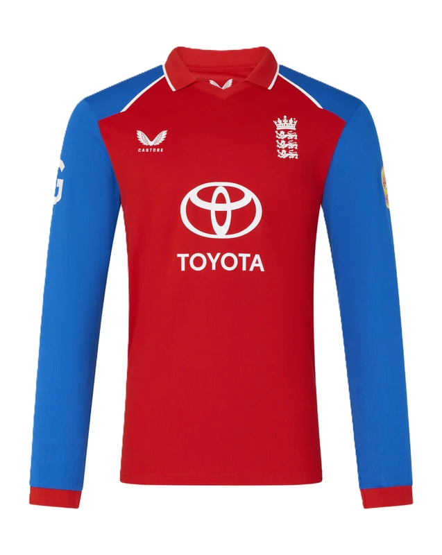 Castore England Cricket Men's T20 Replica Short Sleeve Shirt, Red Fiery, M