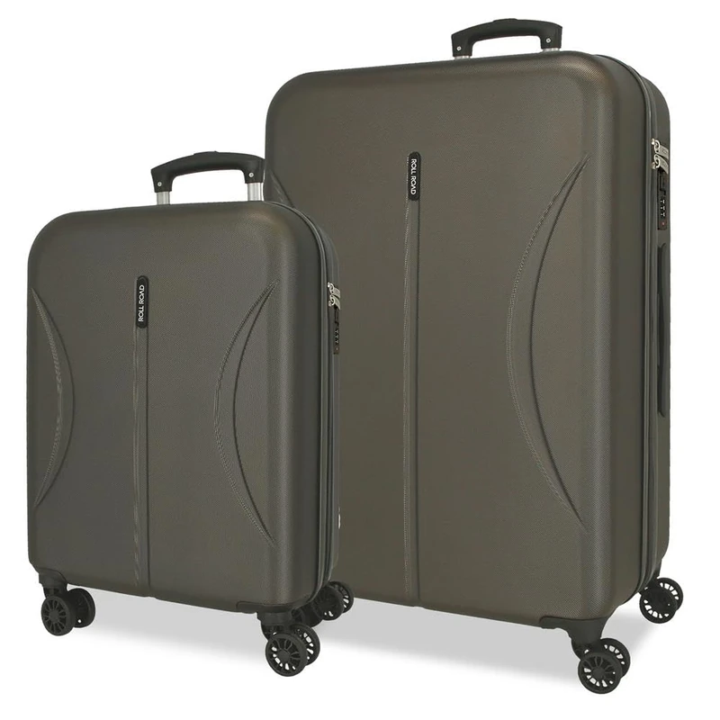 ROLL ROAD Joumma Formentera Anthracite Luggage Set 55/65 cm Rigid ABS Integrated Combination Padlock 91L 6.05kg 4 Double Wheels Hand Luggage