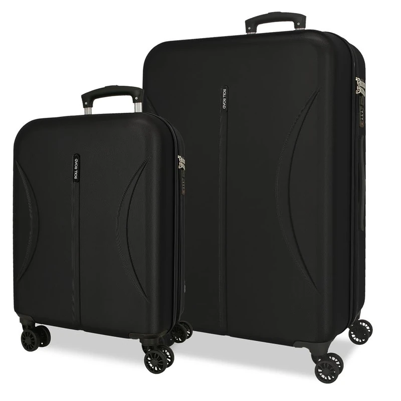 ROLL ROAD Joumma Formentera Suitcase Set Black 55/65 cm Rigid ABS Integrated Combination Padlock 91L 6.05kg 4 Double Wheels Hand Luggage - Image 1