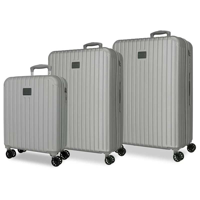 MOVOM Joumma Timber Luggage Set Silver 55/68/78 cm Rigid ABS Integrated Combination Padlock 217L 11.1kg 4 Double Wheels Extendable Hand Luggage