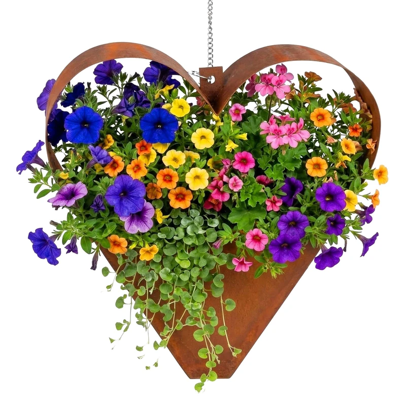 Relaxdays Garden Decoration, Rust-Finish Metal, HxWxD: 27 x 27 x 10 cm, Heart Planter Hanging Pot, Brown
