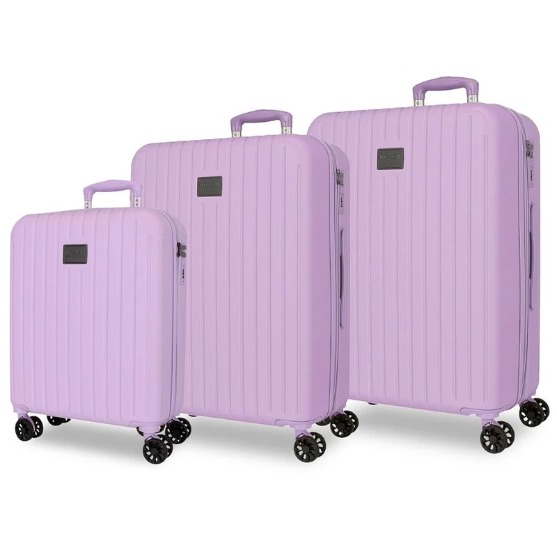 MOVOM Joumma Timber Luggage Set Lila 55/68/78 cm Rigid ABS Integrated Combination Padlock 217L 11.1kg 4 Double Wheels Extendable Hand Luggage