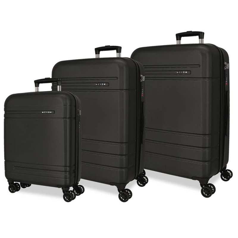 Joumma Movom Galaxy Suitcase Set Black 55/68/78 cm Rigid ABS Combination Lock Integrated 221L 11.4 kg 4 Wheels Double Extendable Hand Luggage