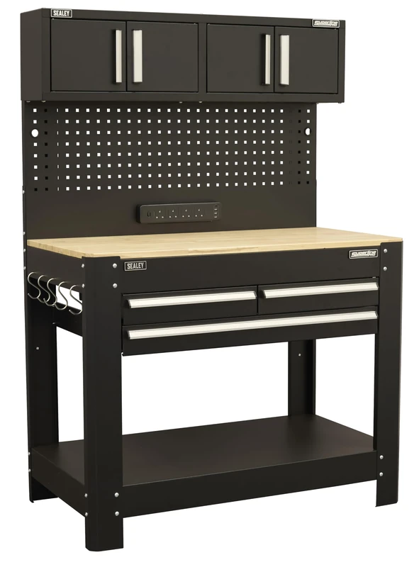 Sealey Superline PRO® Workbench with Pegboard Back Panel, Power Bar & Wooden Worktop - AP12701