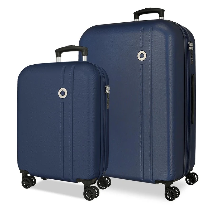 Roll Road Menorca Luggage Set Marine 46 x 65 x 24 cm Rigid ABS Combination Lock Integrated 91L 6 kg 4 Double Wheels Extendable Hand Luggage