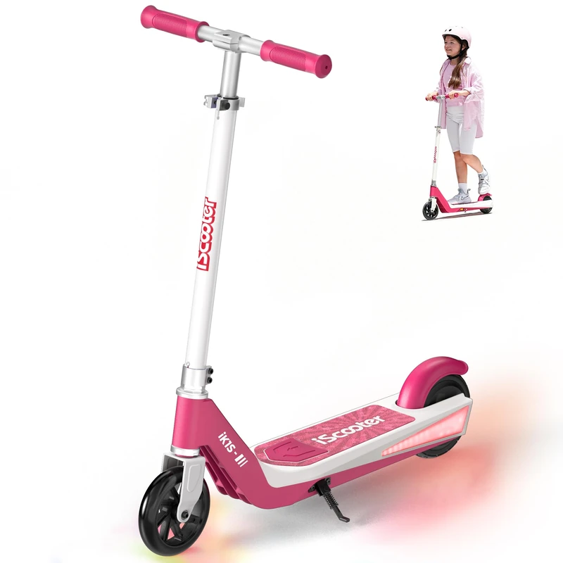 iScooter Kids Electric Scooter with LED Front Wheels, iK1S Electric Scooters for Kids Ages 6-10, 7KM Range,15KM/H,Colorful LED Lights,3.5H Quick Charge,Height Adjustable,Lightweight E-Scooter
