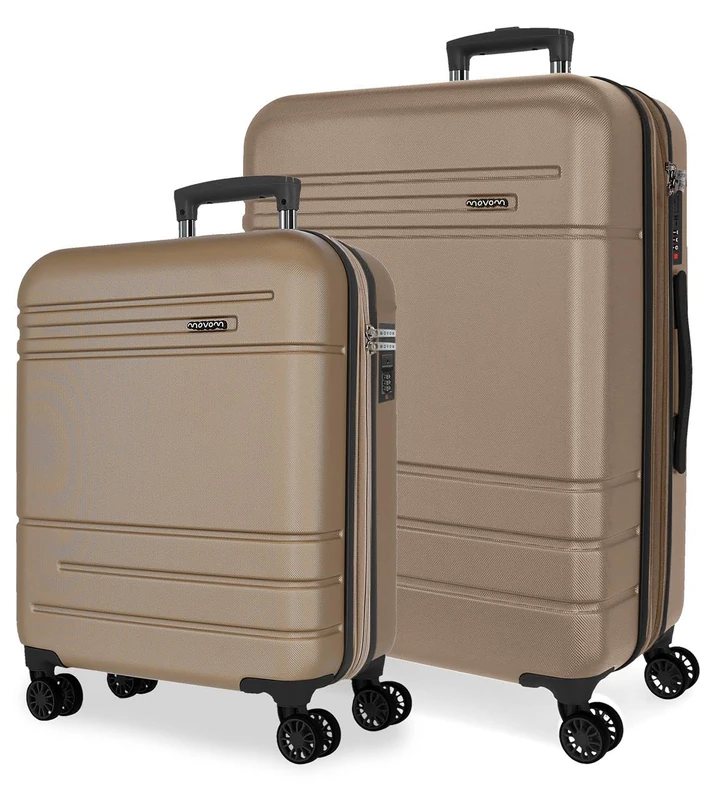 Joumma Movom Galaxy Champagne Luggage Set 55/68 cm Rigid ABS Integrated Combination Padlock 111L 6.5kg 4 Double Wheels Extendable Hand Luggage