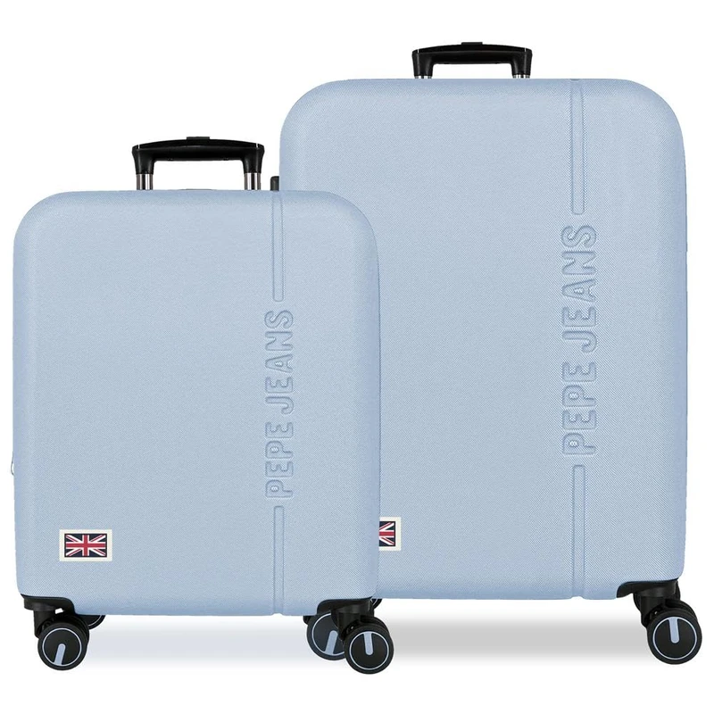Pepe Jeans Aris Light Blue Luggage Set 55/68 cm Rigid ABS Integrated Combination Lock 109L 6.08kg 4 Double Wheels Extendable Hand Luggage by Joumma Bags - Image 1