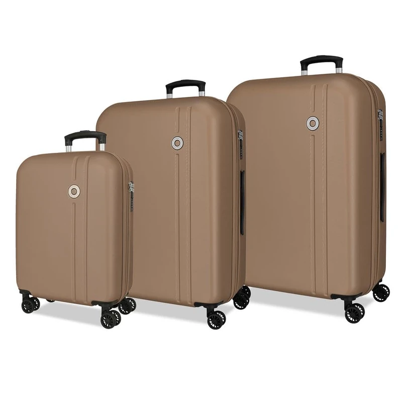 Roll Road Menorca Champagne Suitcase Set 52 x 75 x 27 cm Rigid ABS Combination Lock Integrated 188L 10.4 kg 4 Double Wheels Extendable Hand Luggage