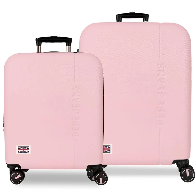 Pepe Jeans Aris Light Pink Luggage Set 55/68 cm Rigid ABS Integrated Combination Lock 109L 6.08kg 4 Double Wheels Extendable Hand Luggage by Joumma Bags